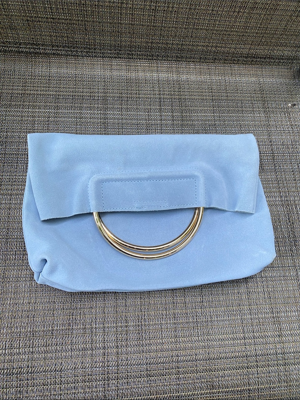 Nordstrom Light Blue Suede Clutch with silver Ring Handle